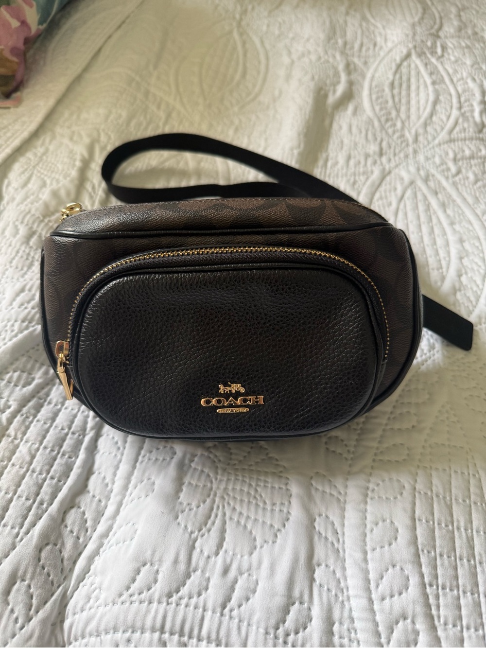 Coach Black & Brown Signature Leather Belt Bag